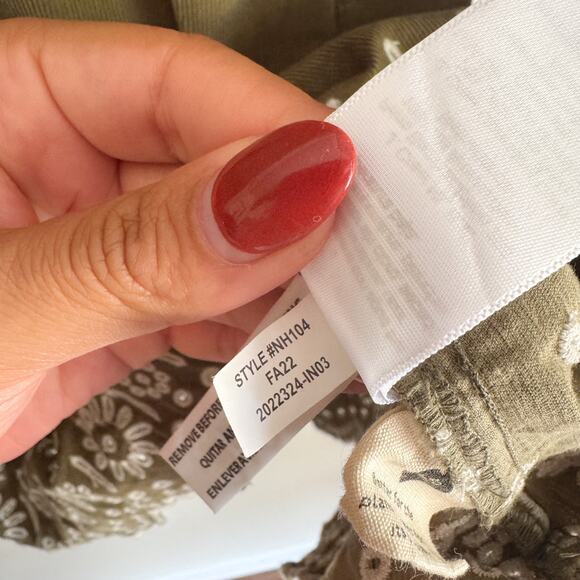 Madewell Green + White Embroidered Corduroy Square Neck Boho Mini Dress - Medium - Picture 7 of 11